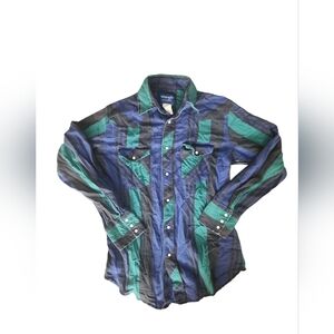 VTG Wrangler 80s Cowboy Cut Western Rodeo Multicolor Stripe Pearl Snaps